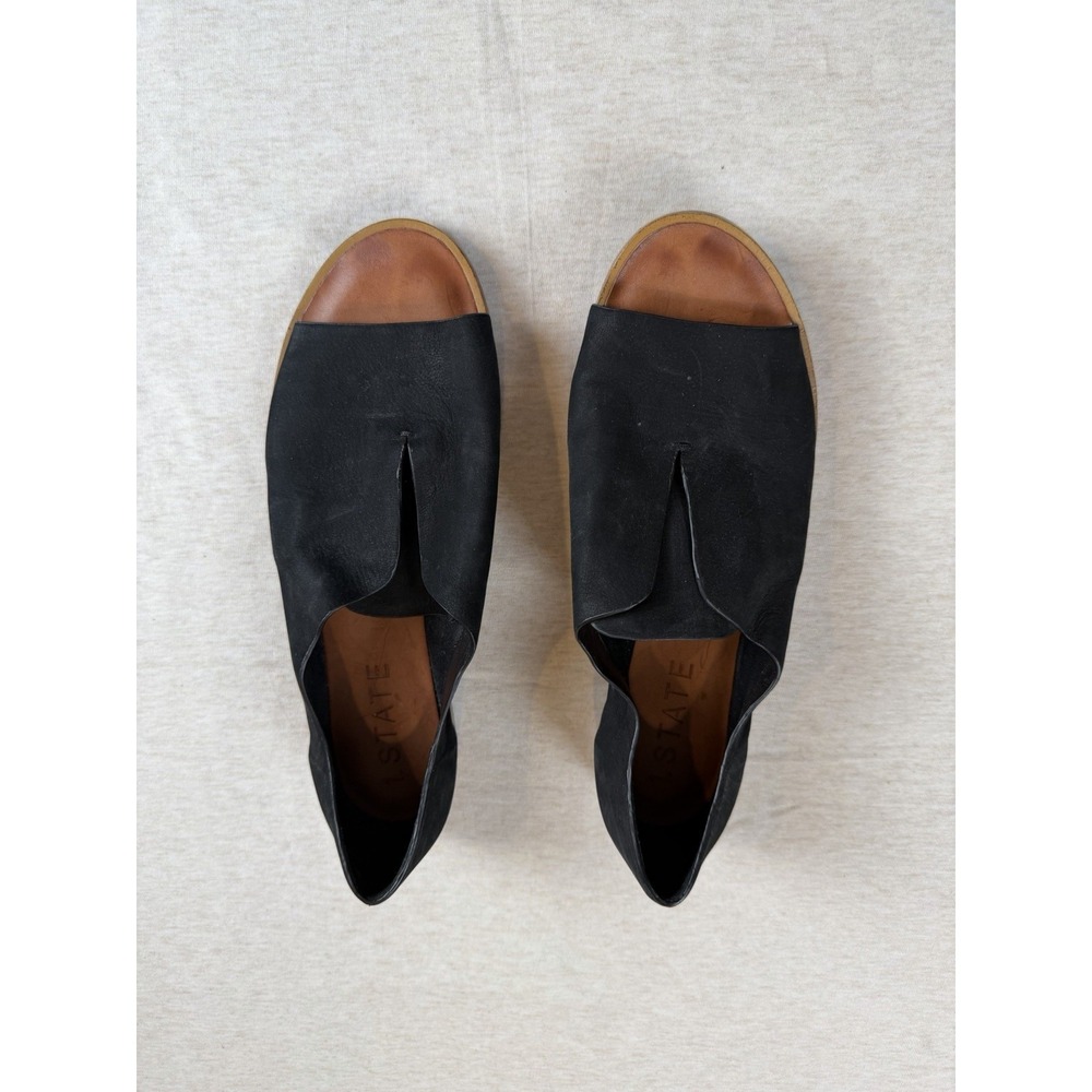 1. State Open Toe Black Tan Leather Loafer Flats Size 8.5